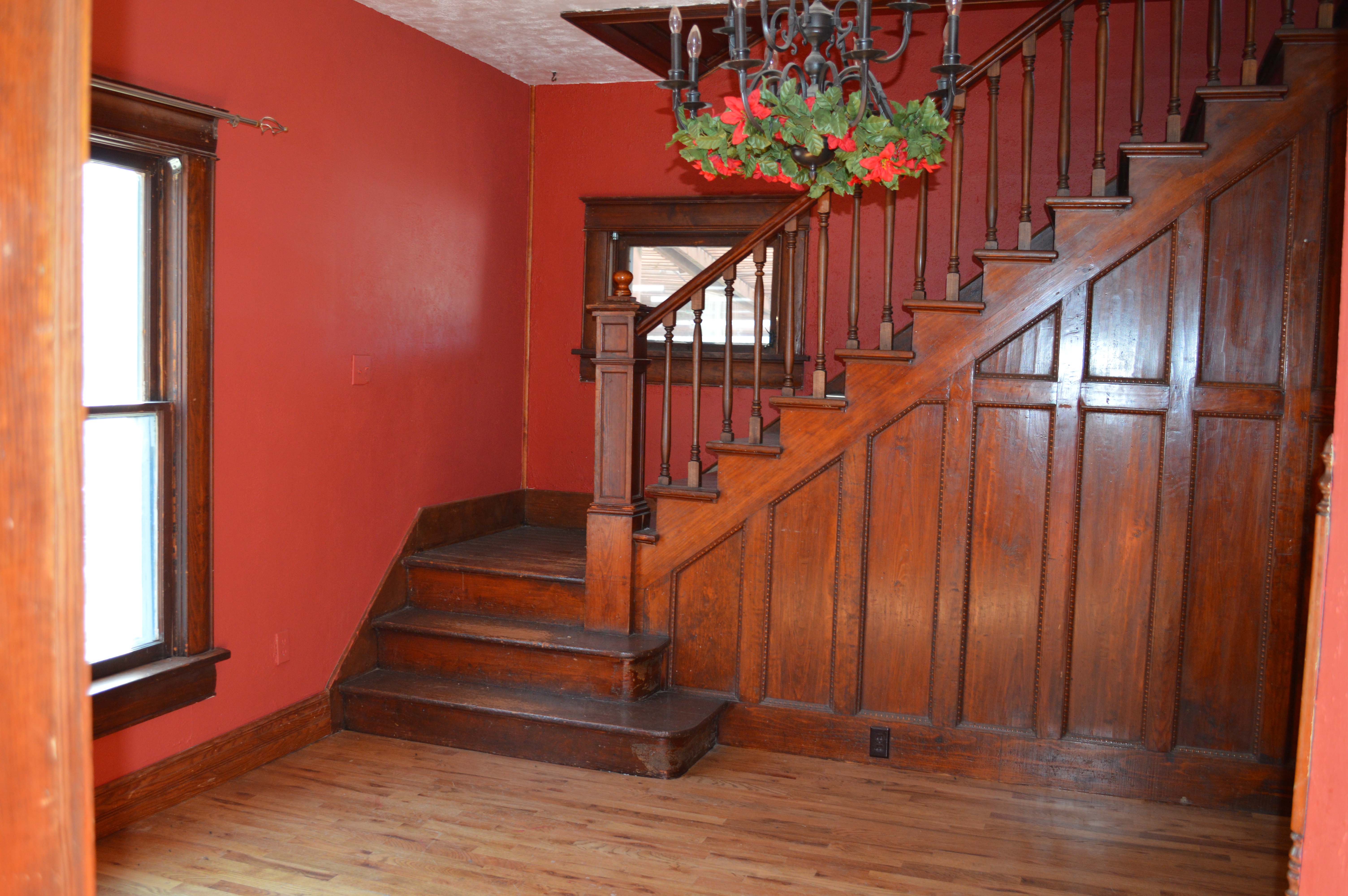 open staircase in dining room